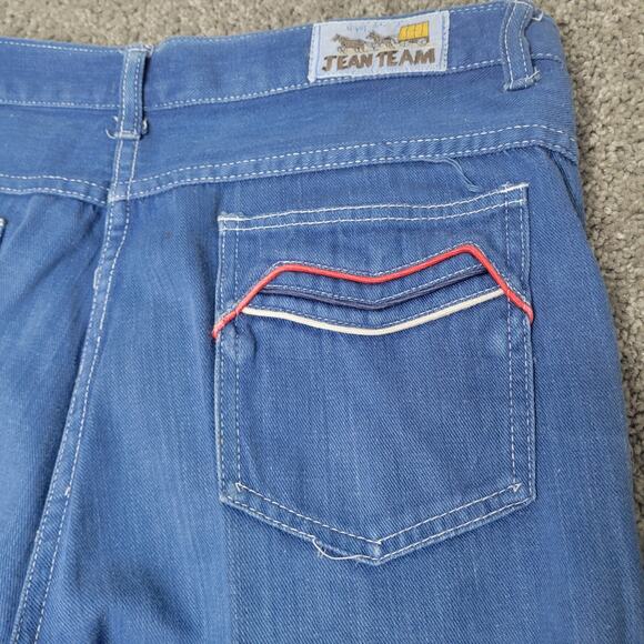 Jean Team High Rise Groovy Retro Distressed Faded Blue Jeans Size 36/30 - Picture 10 of 12